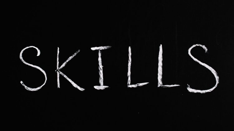Skills text in black background