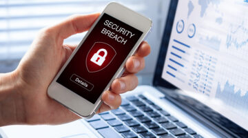 Security breach warning on smartphone screen