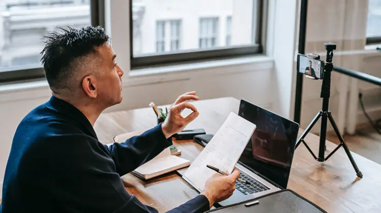 Man having an online education session