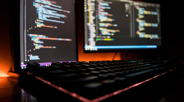 Black computer and keyboard