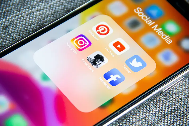 social media app icons on smartphone screen