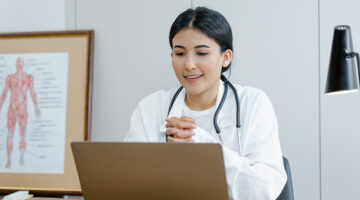 Female doctor having online consultation