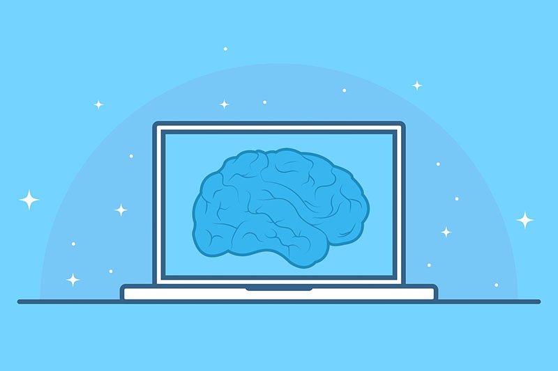 Brain inside computer illustration