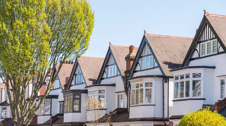 A row of typical British suburban houses