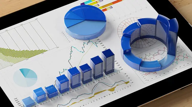 Diagram analysis colorful charts on a tablet computer