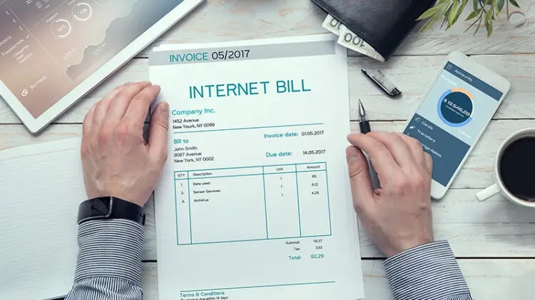 Internet bill invoice on the white table