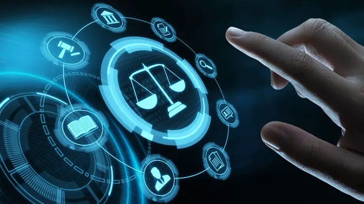 Law concept on virtual screen