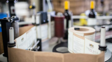 Brown roll of paper with product label print