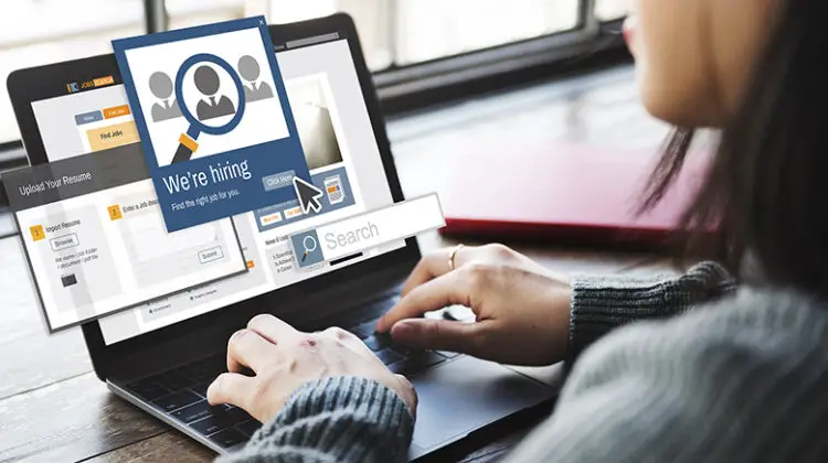 Woman browsing for job search online