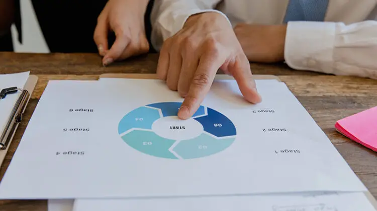 person pointing at start written the paper