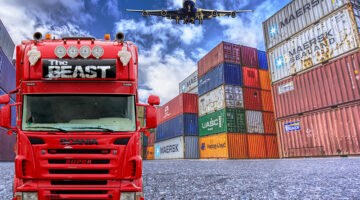 Red logistic truck container