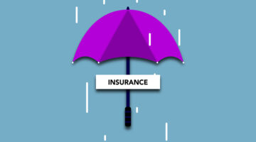 Cutout paper appliques of Insurance inscription under umbrella