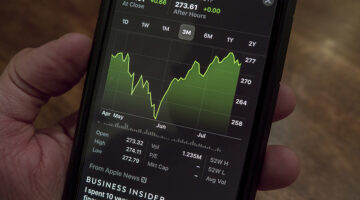 Stock market performance displayed on iPhone XS