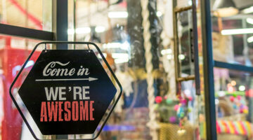 Retail store with a signage on the glass door