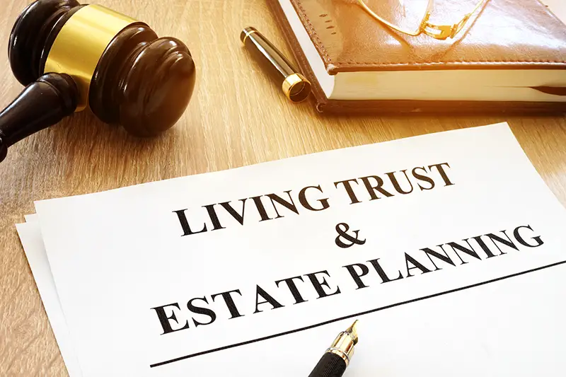 Living trust and estate planning form on a desk