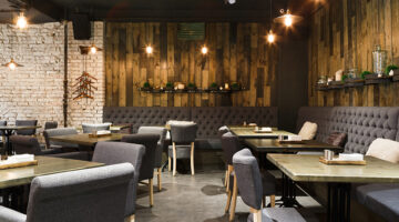 Cozy wooden interior of restaurant