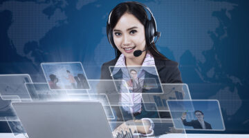Woman wearing black headset
