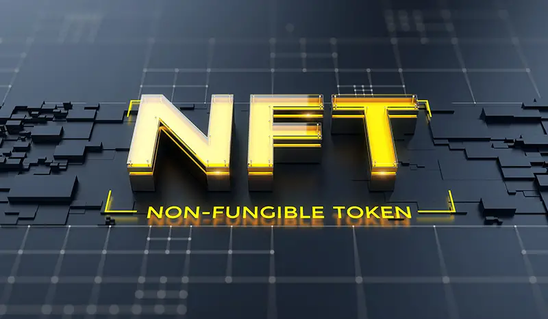 NFT nonfungible tokens concept on dark background