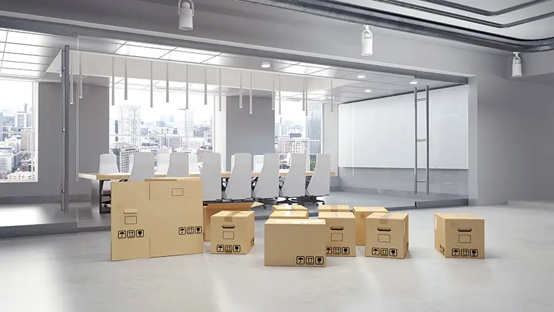 Moving boxes inside the office building