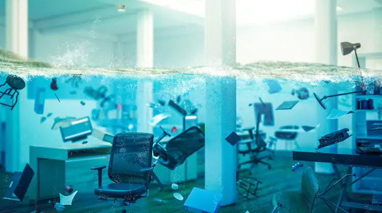 interior of an office completely flooded