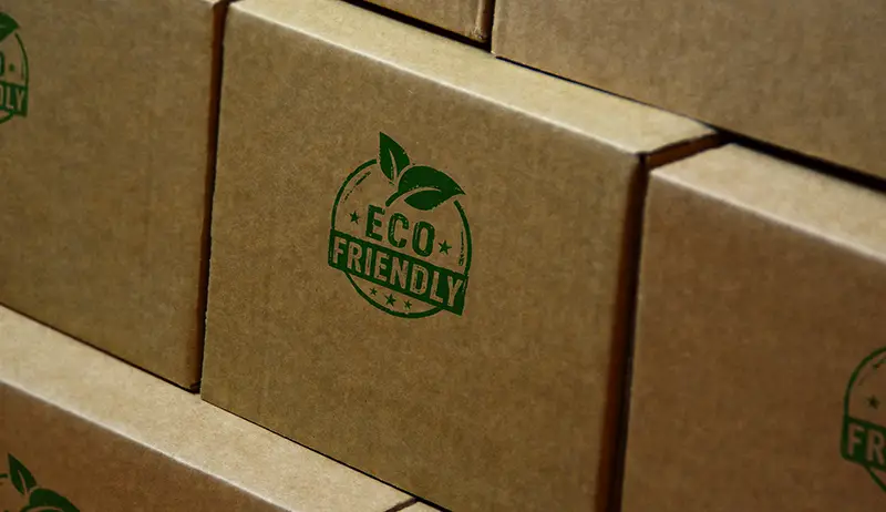 Eco friendly stamp printed on cardboard box