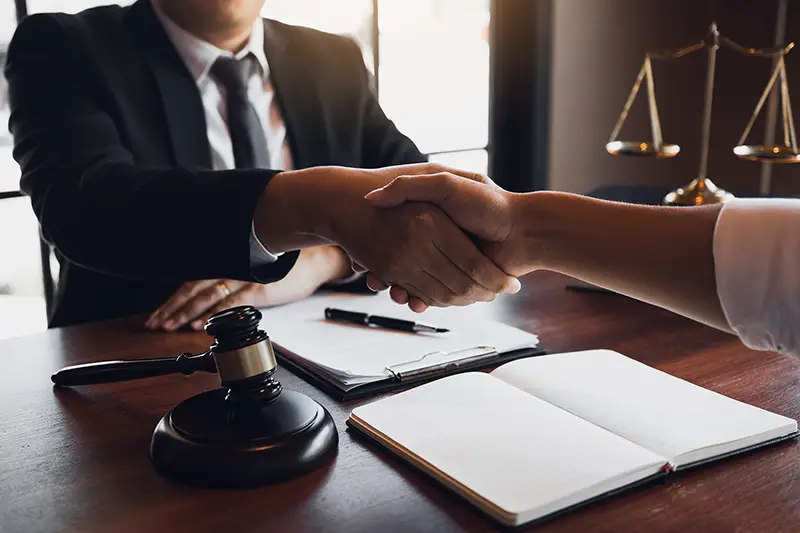 Lawyer is currently shaking hands with the client