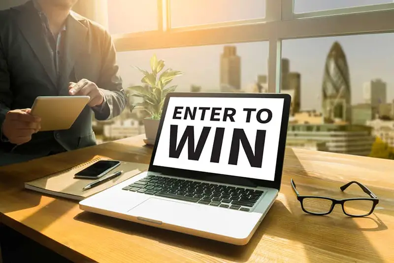 Enter to Win text on laptop screen