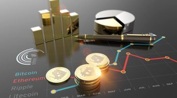 Cryptocurrency Bitcoin and virtual financial currency market exchange 3D illustration