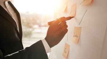 Cropped shot of businessman putting his ideas on white board