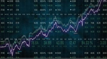 Abstract glowing forex chart on blurry backdrop