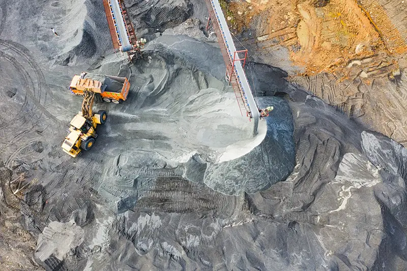 Aerial view of Yellow excavator