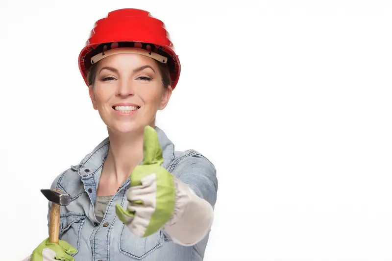 Woman construction helmet tool