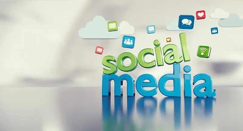 Social media 3D text with icons 