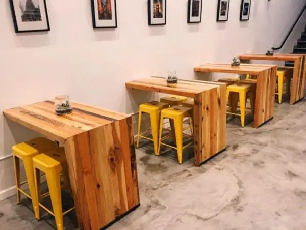 Wooden mini desk inside cafeteria