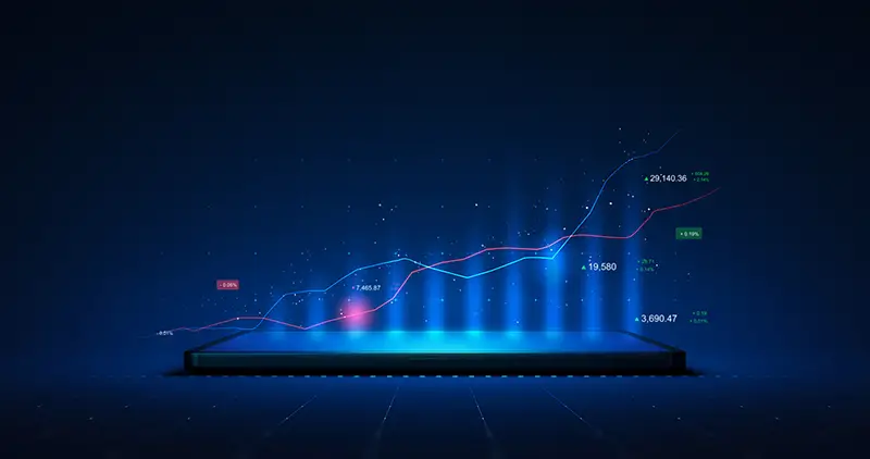 Market chart of business glowing stock graph