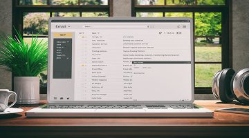 Emails list on a computer laptop screen