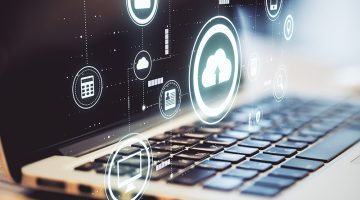 Data exchange technology concept with virtual cloud service application icons
