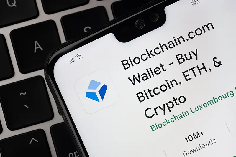 Blockchain.com app seen on the screen on smartphone 