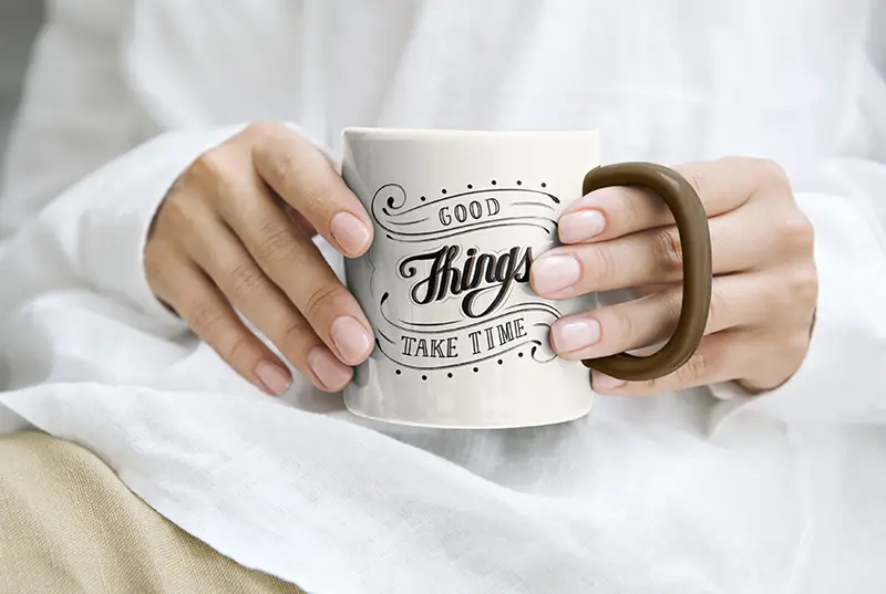 Coffee mug mockup, aesthetic quote
