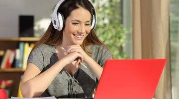 Young woman taking an online course