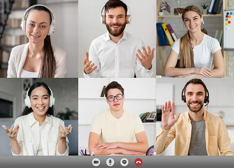 Employees on virtual conference