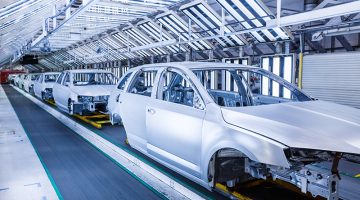 Cars in a row at car plant
