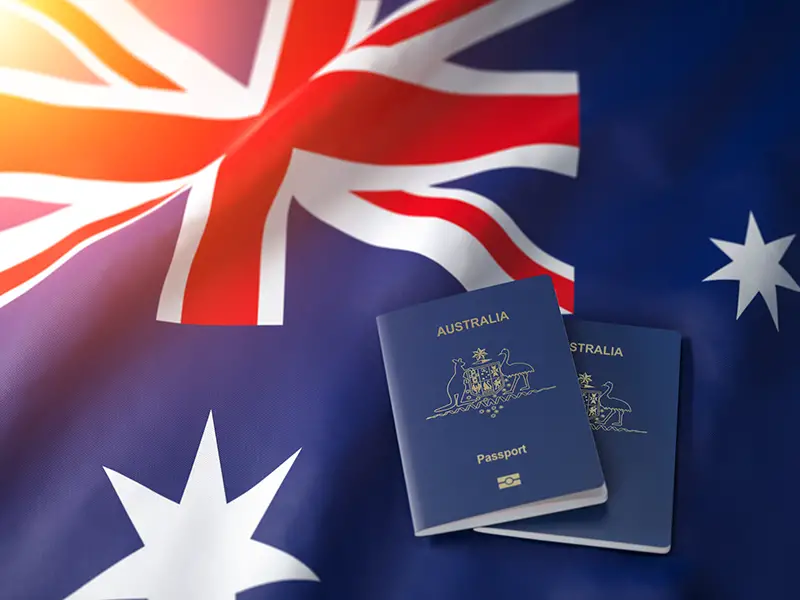 Passport of Australia on the australian flag