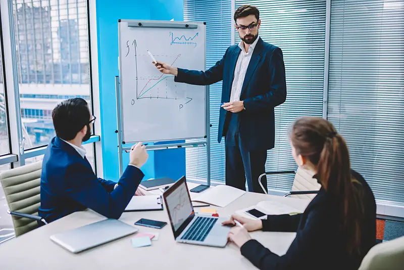 Group of office perspective workers at business meeting