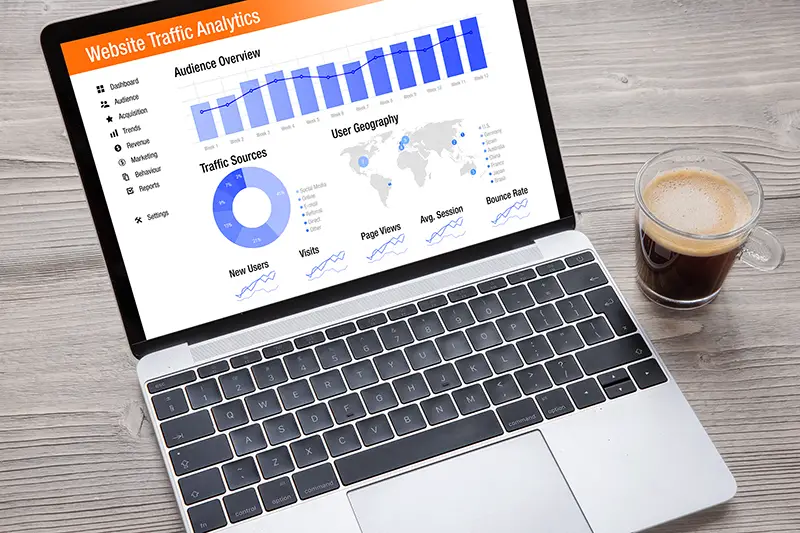 Website analytics on laptop screen