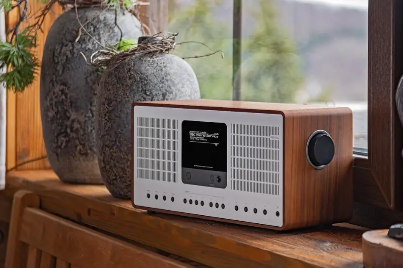 Vintage radio next to the window