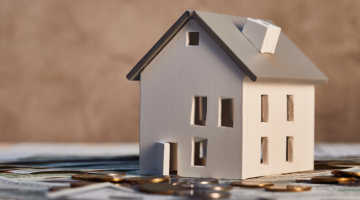 House model on dollar banknotes and coins