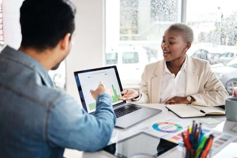 Laptop statistics, diversity partnership and people review media analytics, feedback data or research project insight.