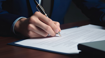 Man signing an official document.