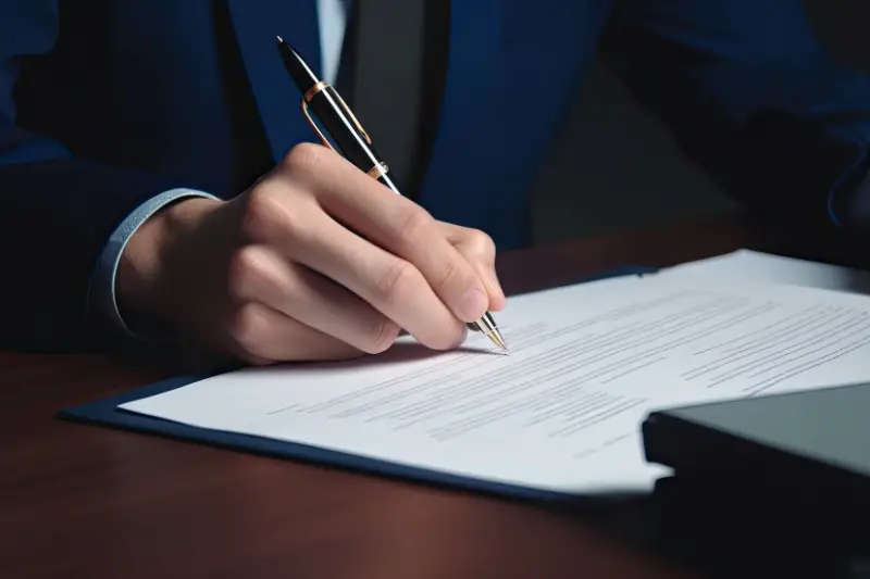 Man signing an official document.